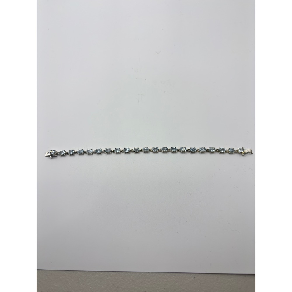 Sterling Silver 925 Oval Blue Gemstone Tennis Bracelet 7.5‎ Inch ADAG